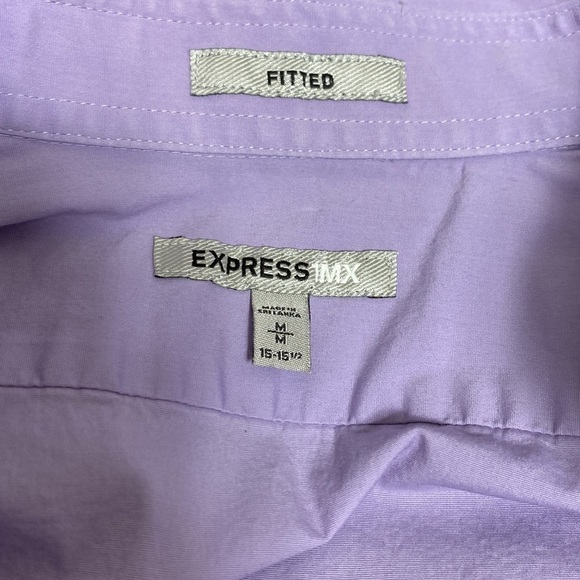 Express Men's Medium Long Sleeve Button Lavender Fitted Shirt with Stretch - Picture 9 of 9